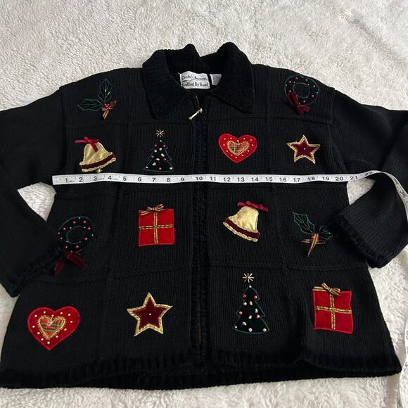 Vtg Croft Barrow Hand Knitted Sz M Christmas Holiday Embroidered Sweater Cotton - Picture 2 of 5